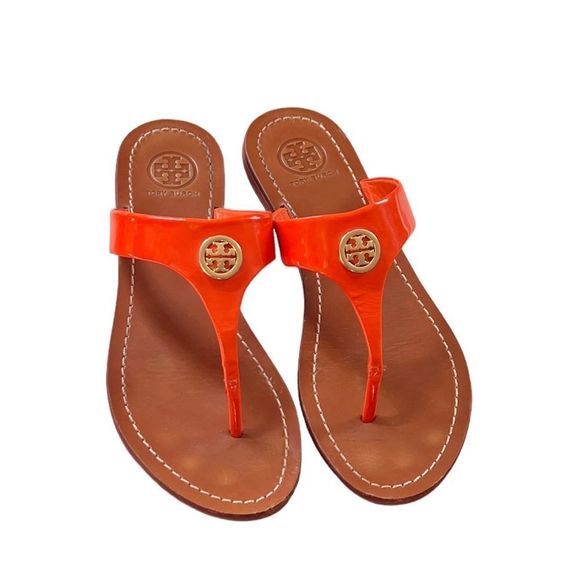 Tory Burch Cameron Patent Suffiano Thong Wedge Sandals Genuine Leather Size 6 - Picture 2 of 8